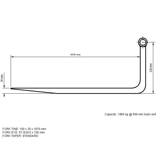 Pin Forklift Tines 1070mm X 330mm 1800kg