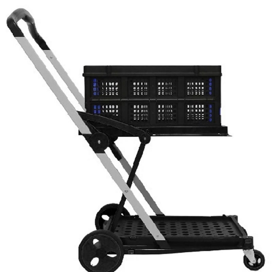 2 Tier Folding Trolley with 1 Collapsible Basket - 90kg